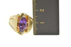 14K Yellow Gold Marquise Amethyst Solitaire Squared Statement Ring