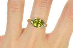 10K Yellow Gold Oval Peridot Diamond Statement Accent Ring