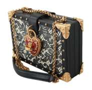 DOLCE & GABBANA  Black Lace Gold Chain Women Borse 100% Leather BOX Bag