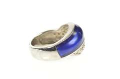 14K White Gold 0.85 Ctw Pave Diamond Blue Enamel Statement Ring
