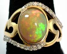 14K Yellow Gold Opal & Diamond Ring