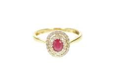 14K Yellow Gold 0.80 Ctw Ruby Diamond Halo Engagement Ring