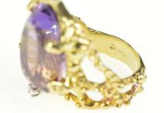 14K Yellow Gold Massive Amethyst Diamond Abstract Cocktail Ring