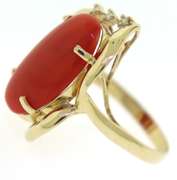 Great Yellow Gold Coral and Diamond Ring