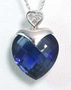 Adorable Checkerboard-Cut Sapphire heart Necklace in White Gold