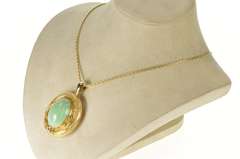 14K Yellow Gold 1960's Ornate Turquoise Photo Picture Locket Pendant