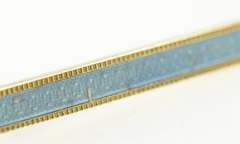 14K Yellow Gold Retro Blue Enamel Ornate Etched Bar Pin/Brooch
