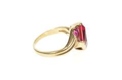 10K Yellow Gold Retro 1960's Syn. Ruby Emerald Cut Heart Ring