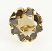 14K Yellow Gold Smoky Quartz Star Cut Cocktail Statement Ring