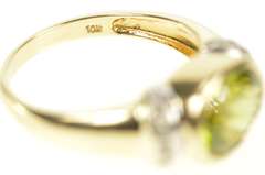 10K Yellow Gold Oval Peridot Diamond Statement Accent Ring
