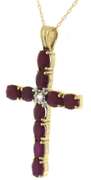 Charming Yellow Gold Ruby and Diamond Cross Necklace