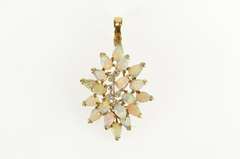 14K Yellow Gold Pear Natural Opal Diamond Cluster Statement Necklace