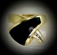 Contemporary 14K Black Onyx & Diamond Ring