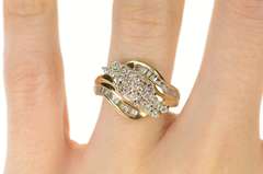 10K Yellow Gold 0.72 Ctw Round & Baguette Diamond Band Ring