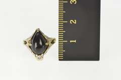 14K Yellow Gold 1930's Pear Black Onyx Diamond Scroll Ornate Ring