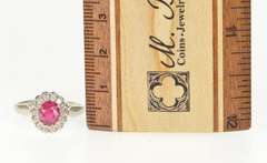 14K White Gold Oval Natural Ruby Diamond Halo Engagement Ring