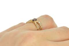 14K Yellow Gold Oval Amethyst Diamond Bypass Statement Ring