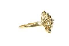 10K Yellow Gold Diagonal Diamond Sapphire Halo Cluster Bypass Ring