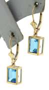 Pretty Blue Topaz Bezel Set Yellow Gold Earrings