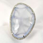 Intriguing Blue Chalcedony & Diamond 14K WG Ring