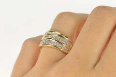 14K Yellow Gold Pave Zig Zag Cubic Zirconia Statement Band Ring
