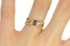14K Yellow Gold Oval Amethyst Diamond Bypass Statement Ring