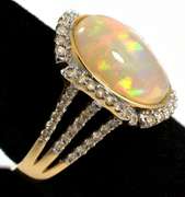 14K Yellow Gold Opal & Diamond Ring