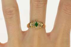 14K Yellow Gold Oval Emerald Diamond Halo Engagement Ring