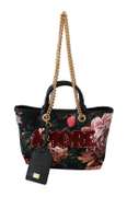 DOLCE & GABBANA  Black Floral Amore Patch Tote Borse CAPRI Leather Bag