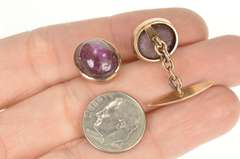 14K Yellow Gold Men's Oval Natural Star Ruby Cabochon Chain Cuff Links