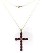 Charming Yellow Gold Ruby and Diamond Cross Necklace