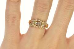 14K Yellow Gold Unique Baguette Diamond Cluster Engagement Ring