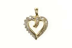 10K Yellow Gold 0.68 Ctw Baguette Diamond Curvy Heart Love Pendant