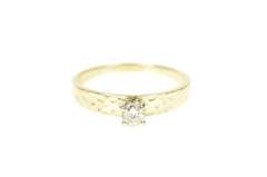 14K Yellow Gold 0.20 Ct Diamond Hammered Band Engagement Ring