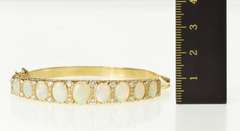 14K Yellow Gold Ornate Natural Opal Diamond Statement Bangle Bracelet