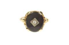 10K Yellow Gold 1960's Black Onyx Oval Diamond Cocktail Ring