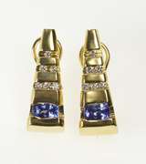 14K Yellow Gold Tanzanite Diamond Triangle French Clip Back Earrings