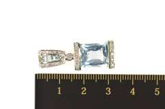 10K White Gold Faceted Blue Topaz Diamond Ornate Statement Pendant