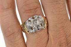 10K Yellow Gold Ornate Diamond Men's Masonic Eagle Ring