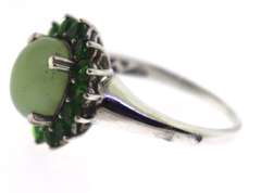 Sterling Siver Jade with Tsavorite Ring