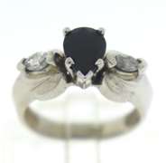 Strong Blue Sapphire & Marquise Diamond Accent Ring