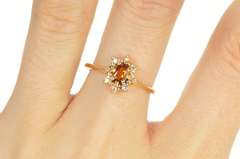 14K Yellow Gold Oval Citrine Diamond Halo Engagement Ring