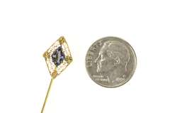 10K Yellow Gold Squared Ornate Leaf Filigree Syn. Sapphire Pin/Brooch