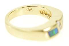 14K Yellow Gold Inlaid Black Opal Diamond Squared Band Ring
