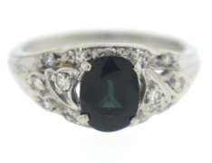 Dazzling Vintage Oval Green Sapp & Diamond Ring