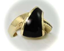 Contemporary 14K Black Onyx & Diamond Ring
