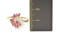 14K Yellow Gold Marquise Ruby Diamond Fanned Swirl Cocktail Ring