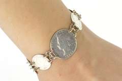 Sterling Silver Victorian Etched Love Token Canadian Coin Bracelet