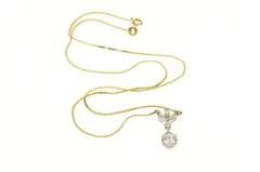14K Yellow Gold 1.11 Ctw Diamond Floral Drop Serpentine Link Necklace