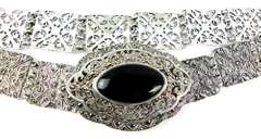 Beautiful Sterling Filigree Onyx & Marcasites